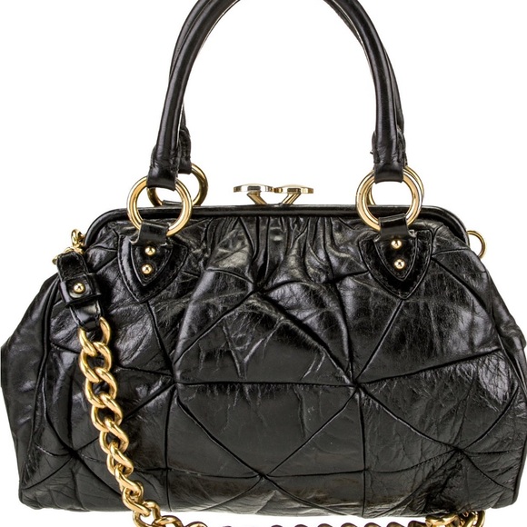 Marc Jacobs Black Leather Satchel with Gold Accents - Picture 1 of 8